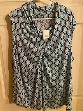 Cato Blue Black Geometric Draped V-Neck Sleeveless Top